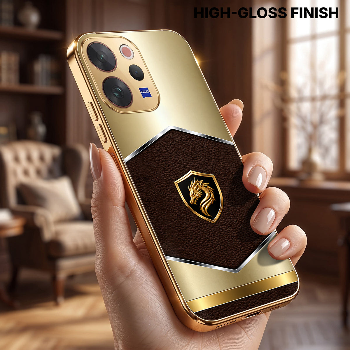 Vivo V70 5G Dragon Crest Gold Electroplated Glass Phone Back Case