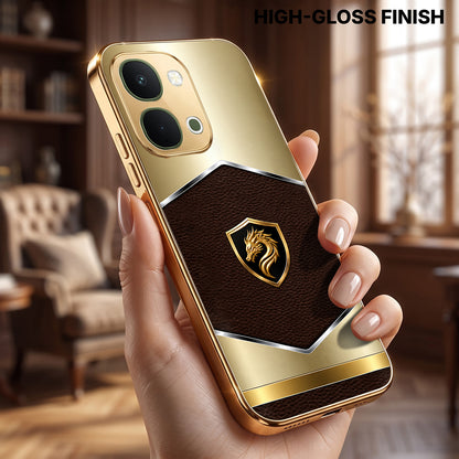 Vivo T5x 5G Dragon Crest Gold Electroplated Glass Phone Back Case