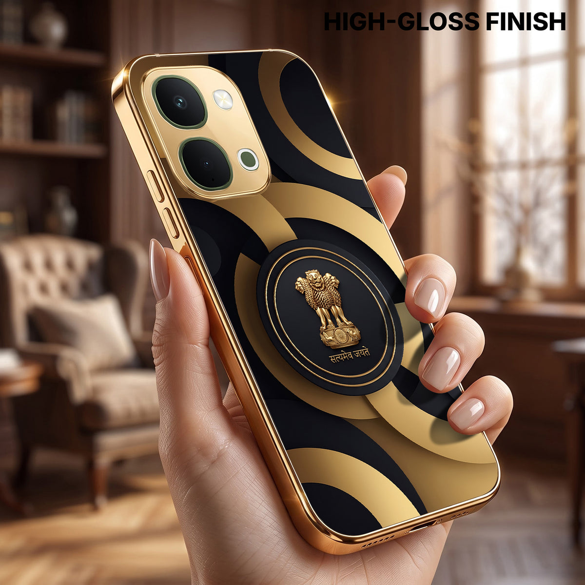 Vivo T5x 5G Royal Emblem Gold Electroplated Glass Phone Back Case