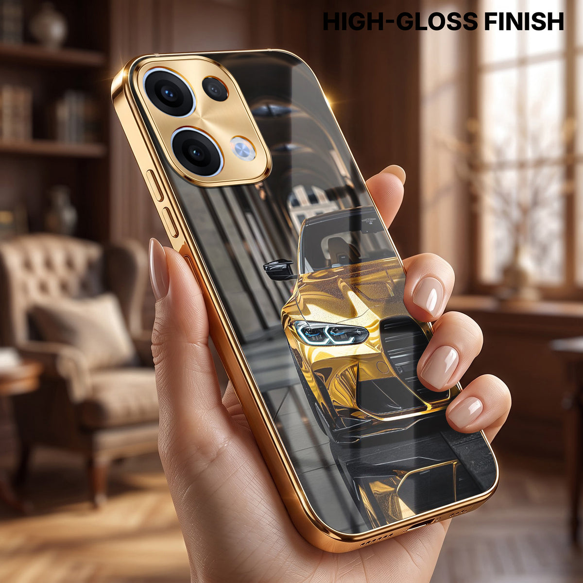 Oppo Reno 13 5G Golden BMW Gold Electroplated Glass Phone Back Case