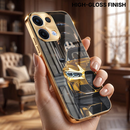Oppo Reno 13 5G Golden BMW Gold Electroplated Glass Phone Back Case