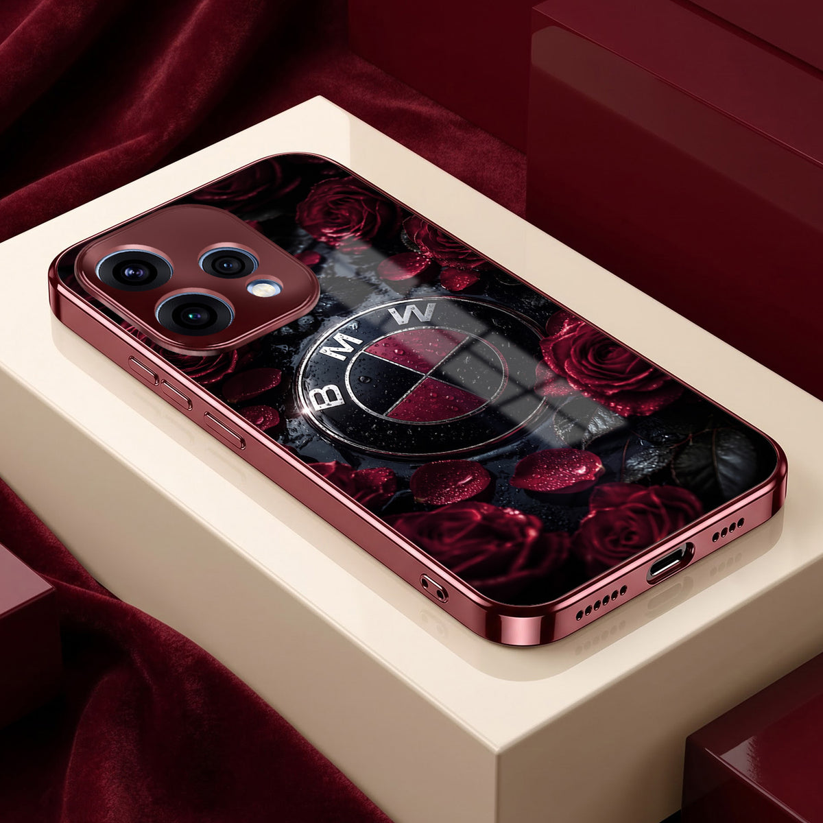 Oppo Reno 15 5G BMW Logo Burgundy Electroplated Glass Back Case