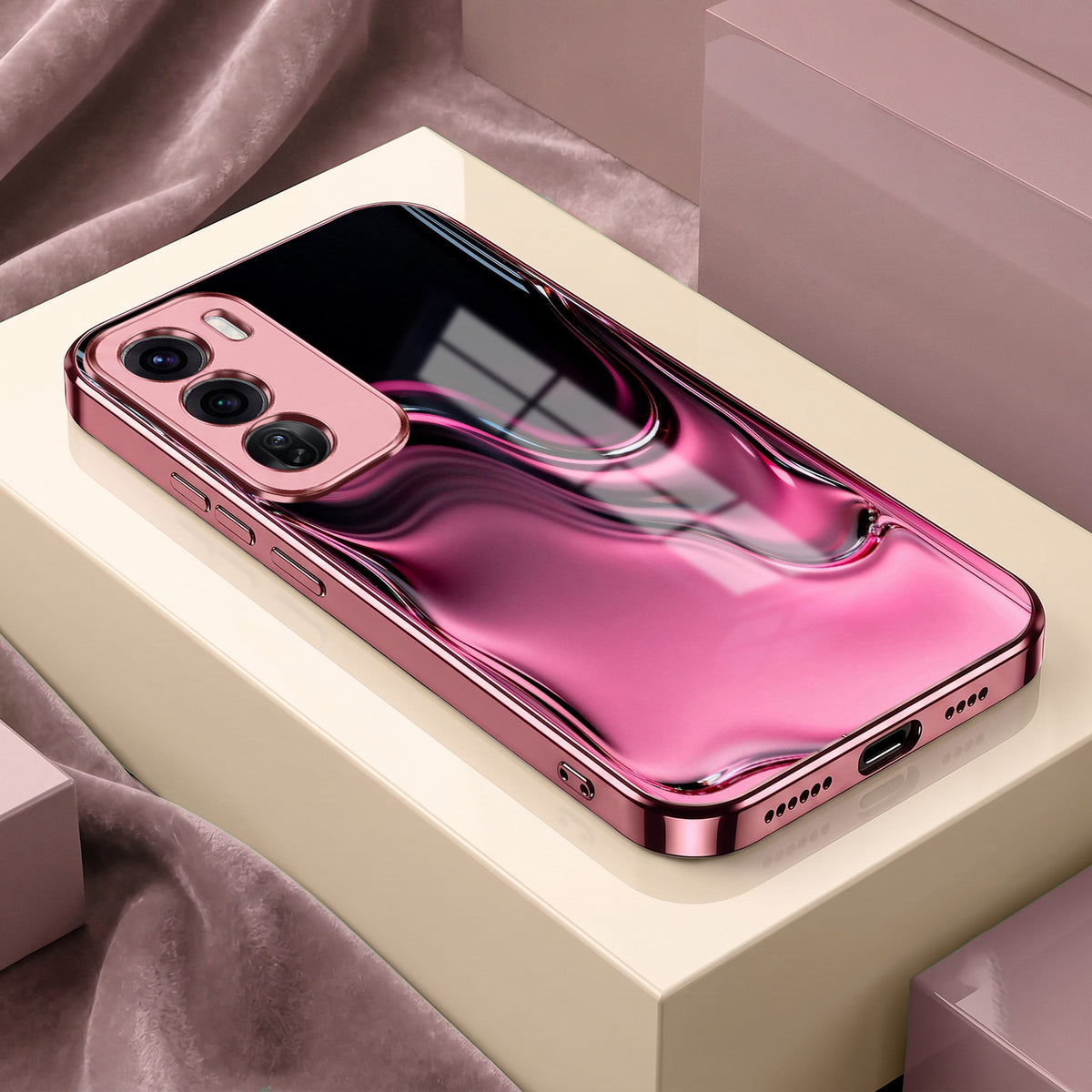 Oppo Reno 12 Pro 5G Liquid Wave Pink Electroplated Glass Phone Back Case