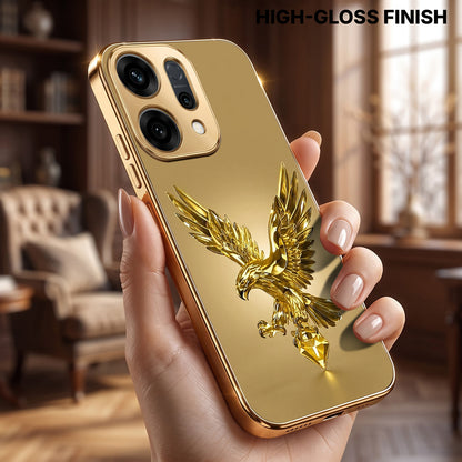 Oppo Reno 14 5G Golden Eagle Gold Electroplated Glass Phone Back Case