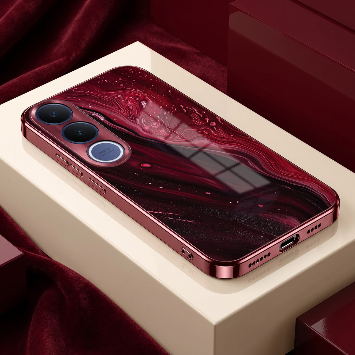 Vivo V70 FE 5G Marble Burgundy Electroplated Glass Back Case