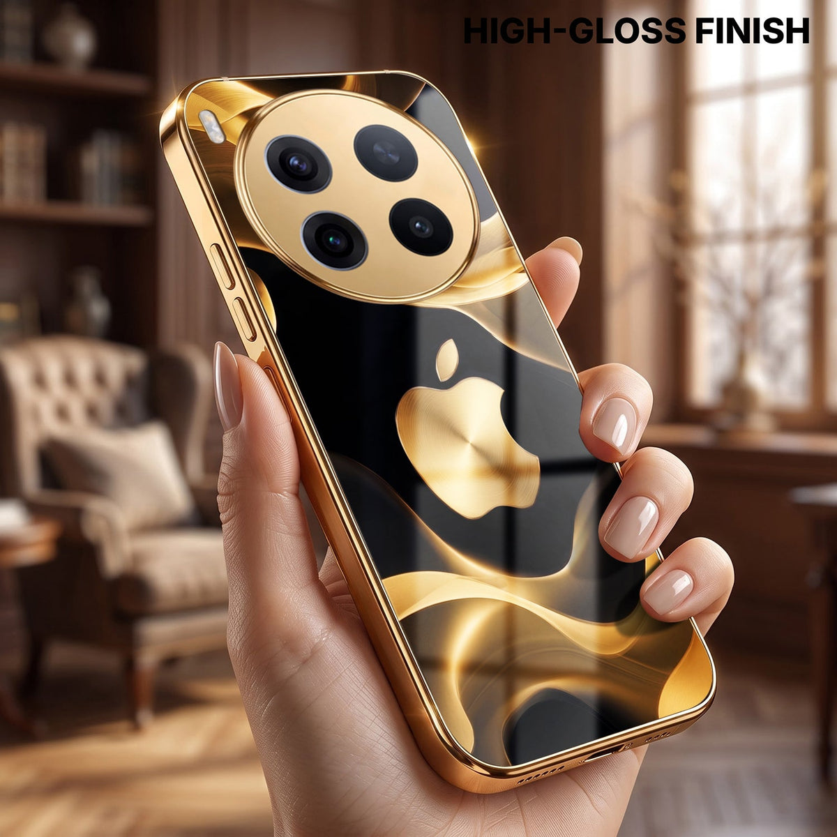 Vivo X300 Pro 5G Luxury Wave Gold Electroplated Glass Phone Back Case