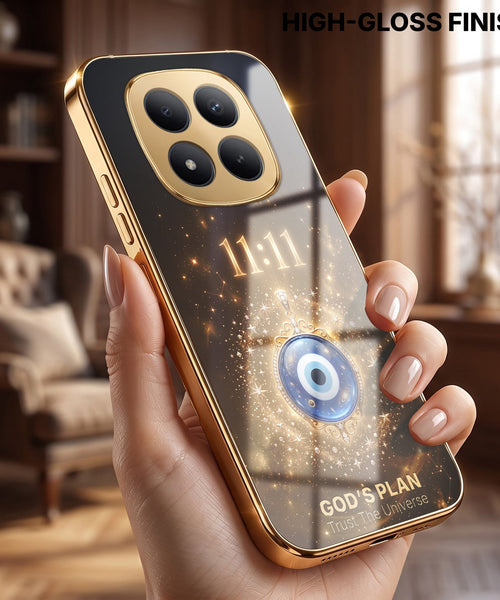 Redmi Note 15 Pro Plus 5G God’s Plan Evil Eye Gold Electroplated Glass Phone Back Case