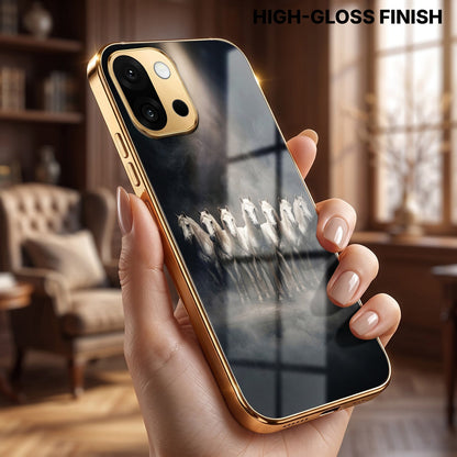 OnePlus 13s 5G Running Horses Gold Electroplated Glass Phone Back Case