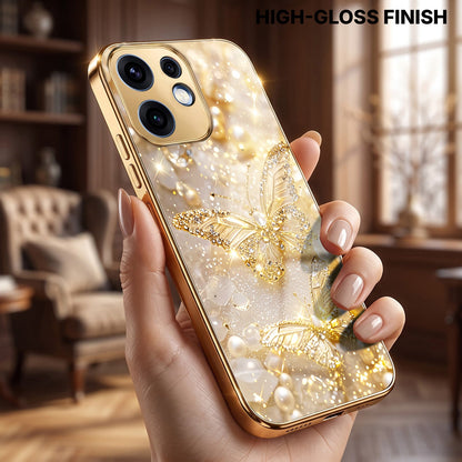 Oppo Reno 16 5G Golden Butterfly Gold Electroplated Glass Phone Back Case