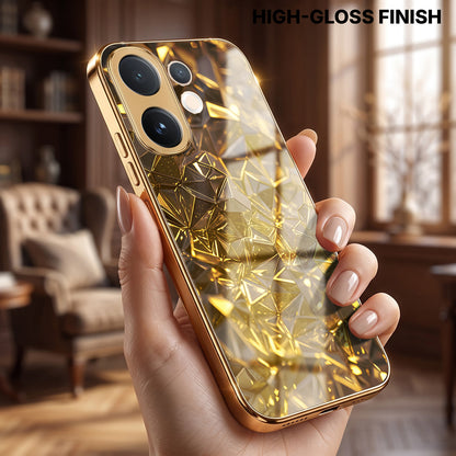 Vivo V60 5G Golden Diamond Shatter Gold Electroplated Glass Phone Back Case