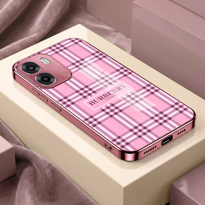 Oppo K14 5G Burberry Classic Pink Electroplated Glass Phone Back Case