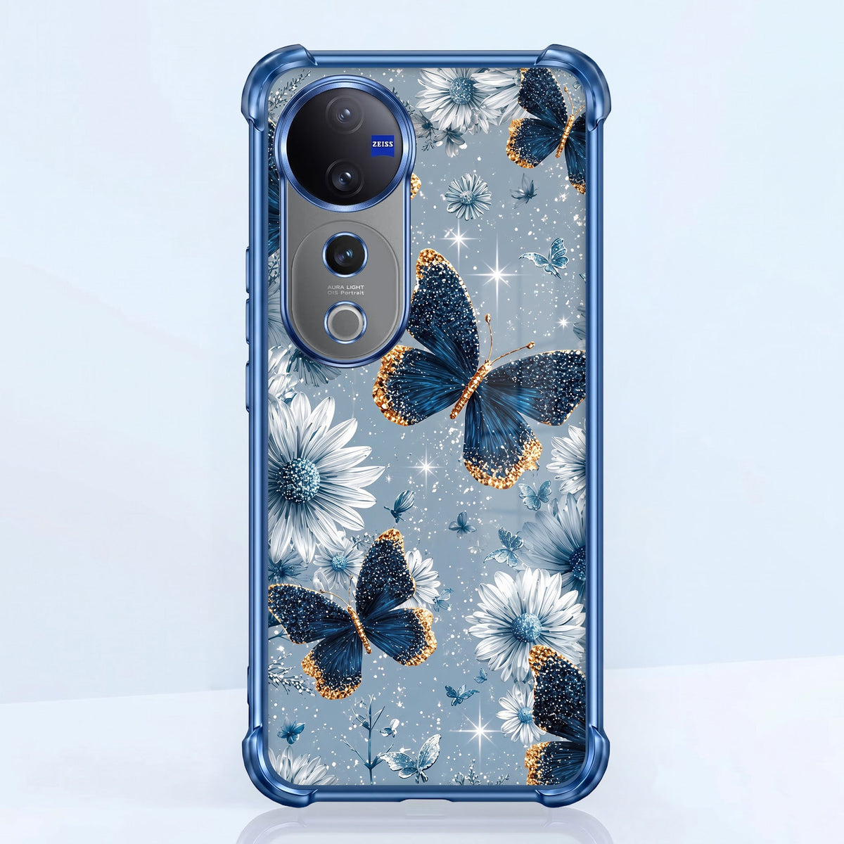 Vivo V40 Pro 5G Blue Butterfly Floral Airbags Printed Back Case
