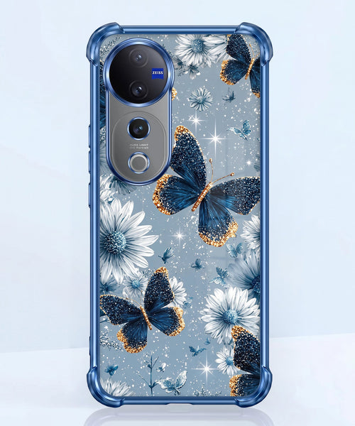 Vivo V40 Pro 5G Blue Butterfly Floral Airbags Printed Back Case
