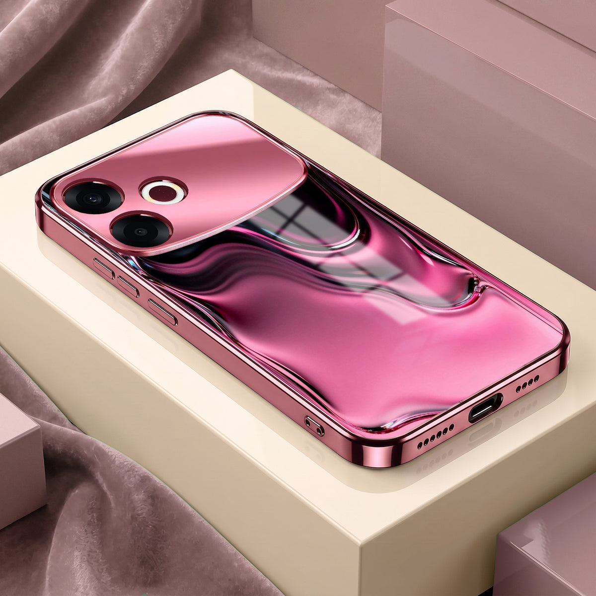 Oppo F33 Pro 5G Liquid Wave Pink Electroplated Glass Phone Back Case