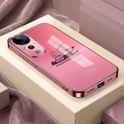 Vivo V40 Pro 5G Luxury Porsche 911 Pink Electroplated Glass Phone Back Case