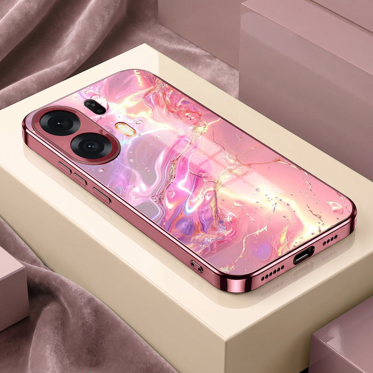 Oppo K14 Plus 5G Pearl Aurora Pink Electroplated Glass Phone Back Case