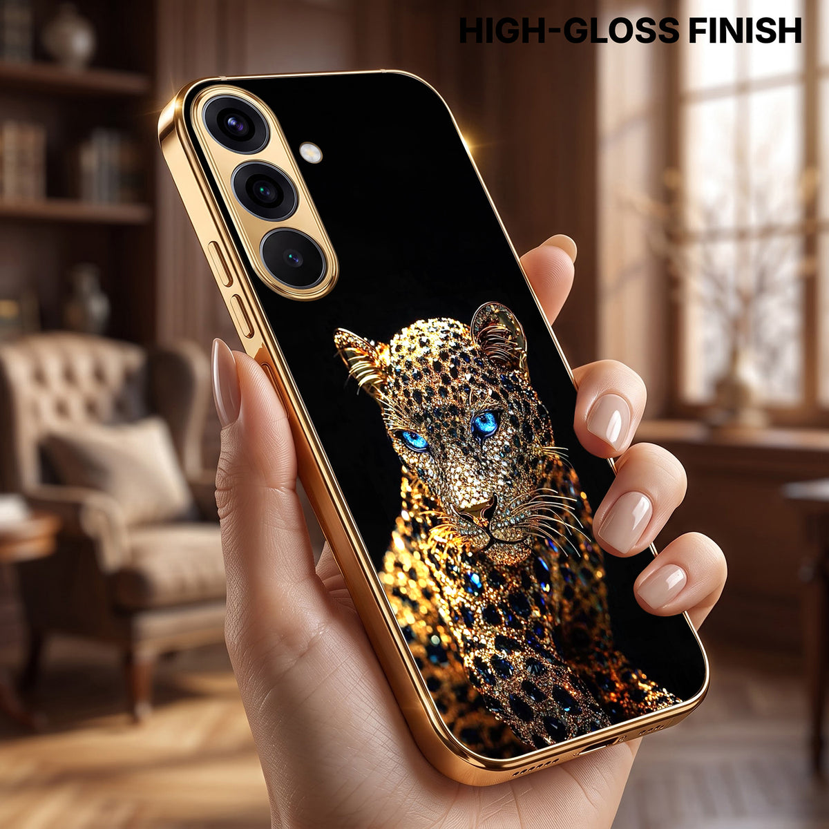 Samsung Galaxy A36 5G Panther Gold Electroplated Glass Phone Back Case