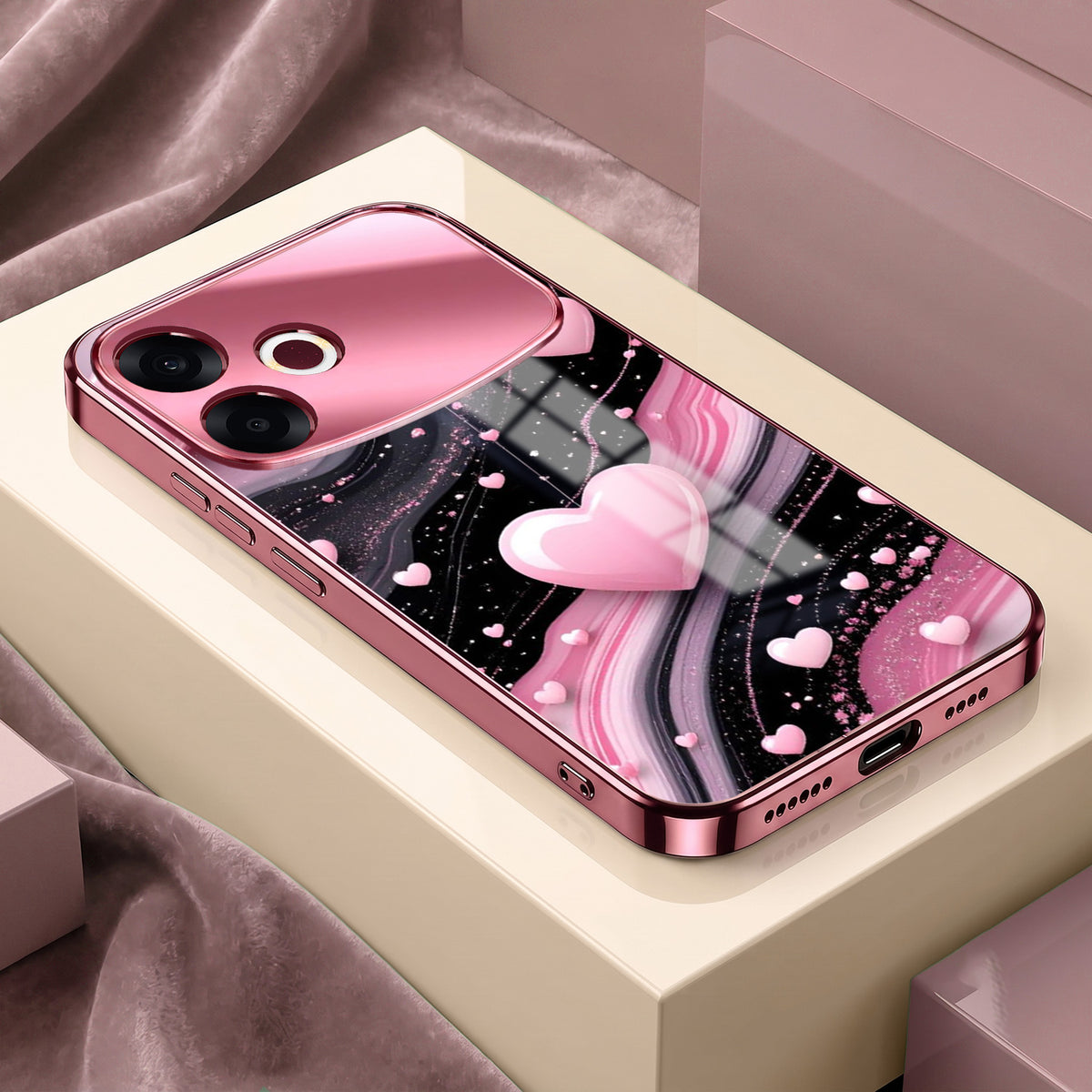 Oppo F33 Pro 5G Love Sparkle Pink Electroplated Glass Phone Back Case