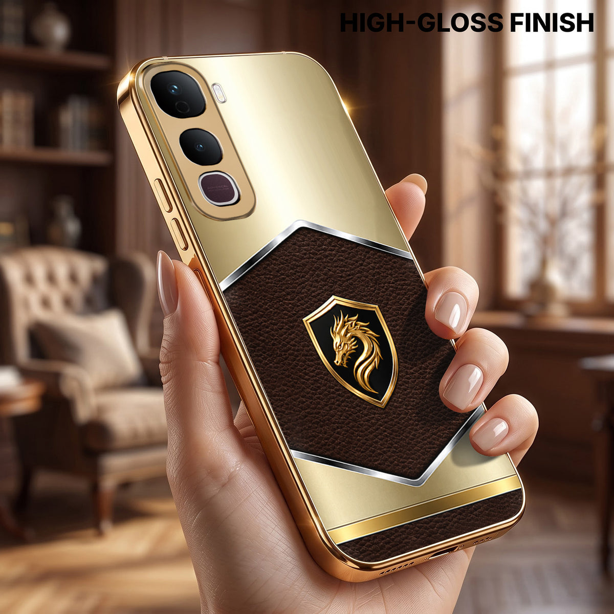 Vivo Y400 Pro 5G Dragon Crest Gold Electroplated Glass Phone Back Case