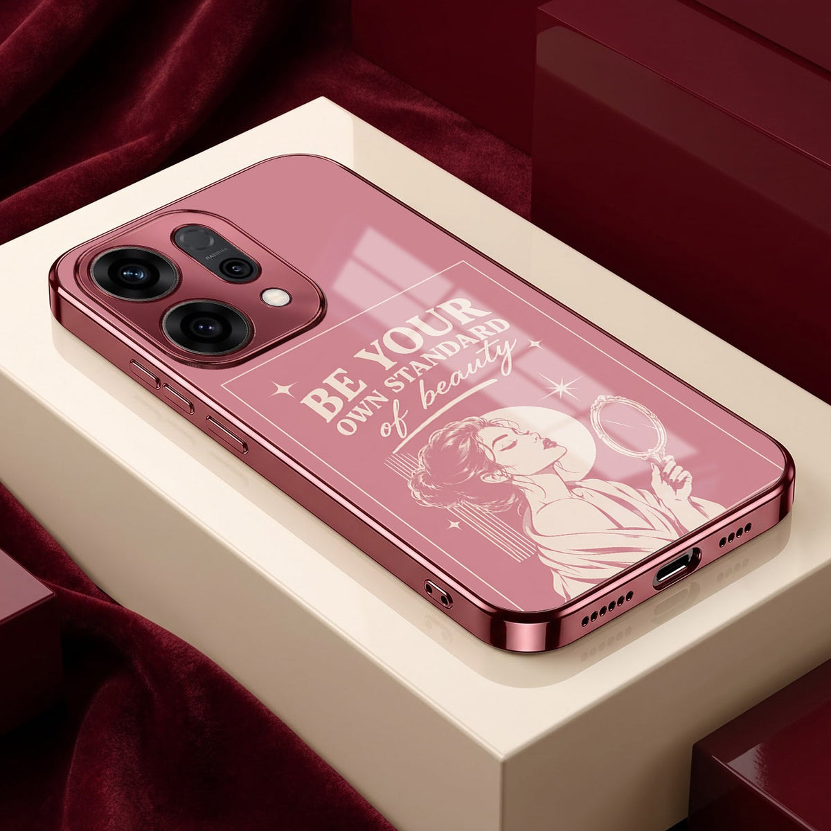 Oppo Reno 14 5G Luxury Aesthetic Girl Pink Electroplated Glass Phone Back Case