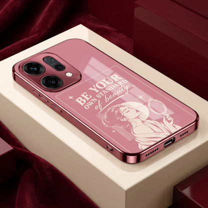 Oppo Reno 14 5G Luxury Aesthetic Girl Pink Electroplated Glass Phone Back Case
