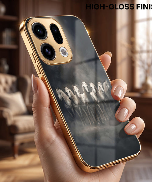 Oppo Find X9 5G Running Horses Gold Electroplated Glass Phone Back Case