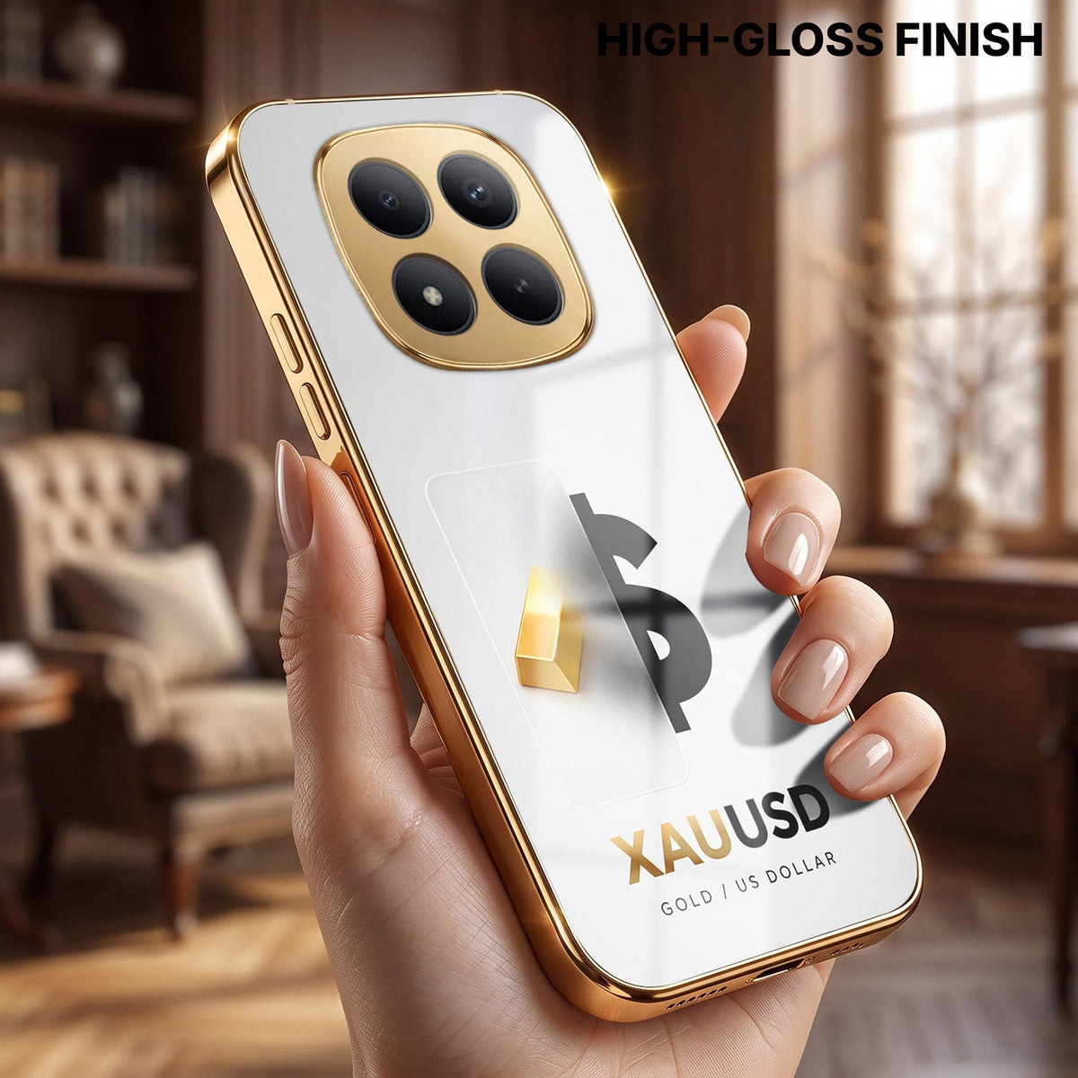 Redmi Note 15 SE 5G Luxury XAU/USD Gold Electroplated Glass Phone Back Case