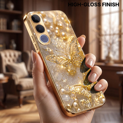 Vivo V70 FE 5G Golden Butterfly Gold Electroplated Glass Phone Back Case