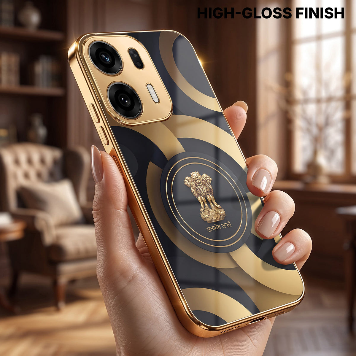 Oppo K14 Plus 5G Royal Emblem Gold Electroplated Glass Phone Back Case