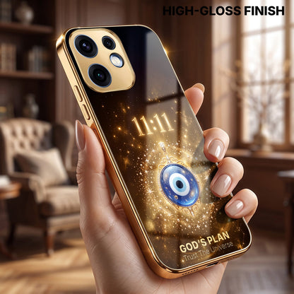 Oppo Reno 16 5G God’s Plan Evil Eye Gold Electroplated Glass Phone Back Case