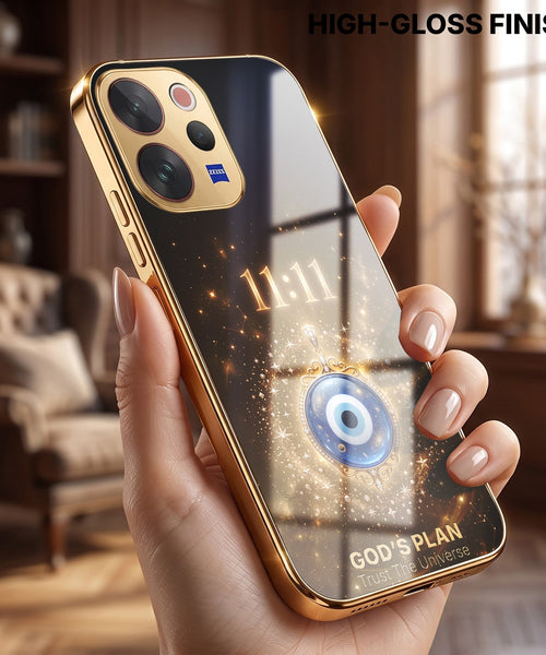 Vivo V70 5G God’s Plan Evil Eye Gold Electroplated Glass Phone Back Case