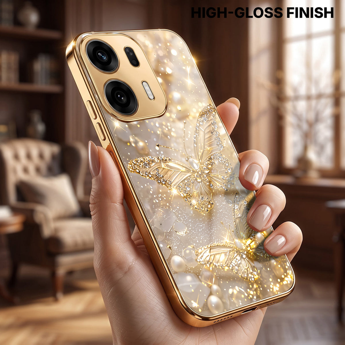 Oppo K14 Plus 5G Golden Butterfly Gold Electroplated Glass Phone Back Case