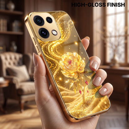 Oppo Reno 16C 5G Golden Rose Elegance Gold Electroplated Glass Phone Back Case
