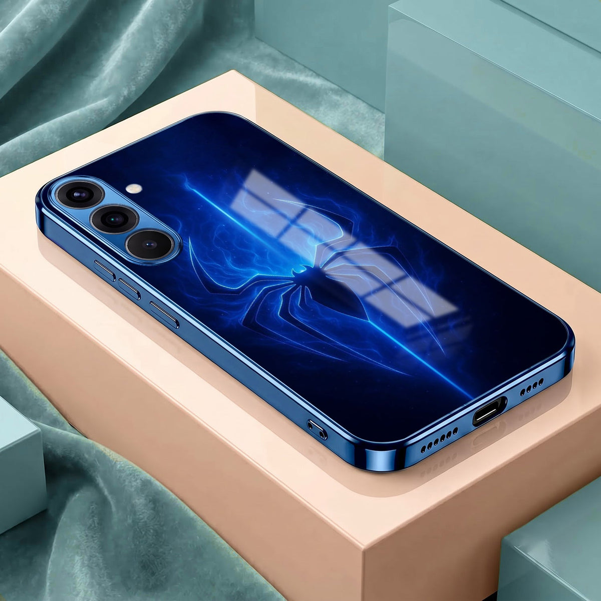 Samsung Galaxy A36 5G Neon Spider Blue Electroplated Glass Phone Back Case