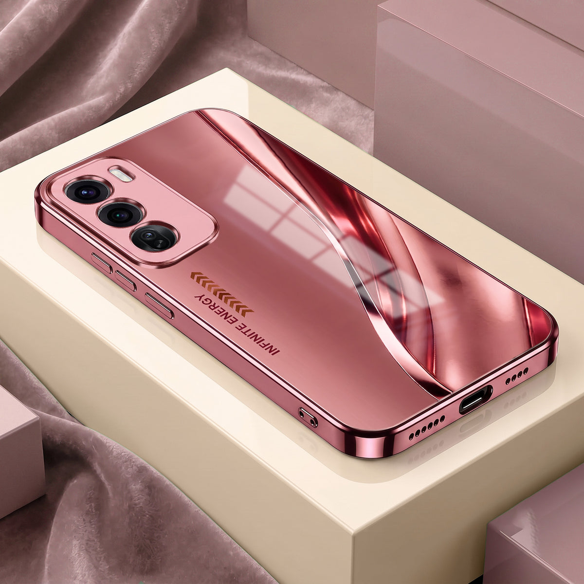 Oppo Reno 12 Pro 5G Luxury Infinity Energy Pink Electroplated Glass Phone Back Case