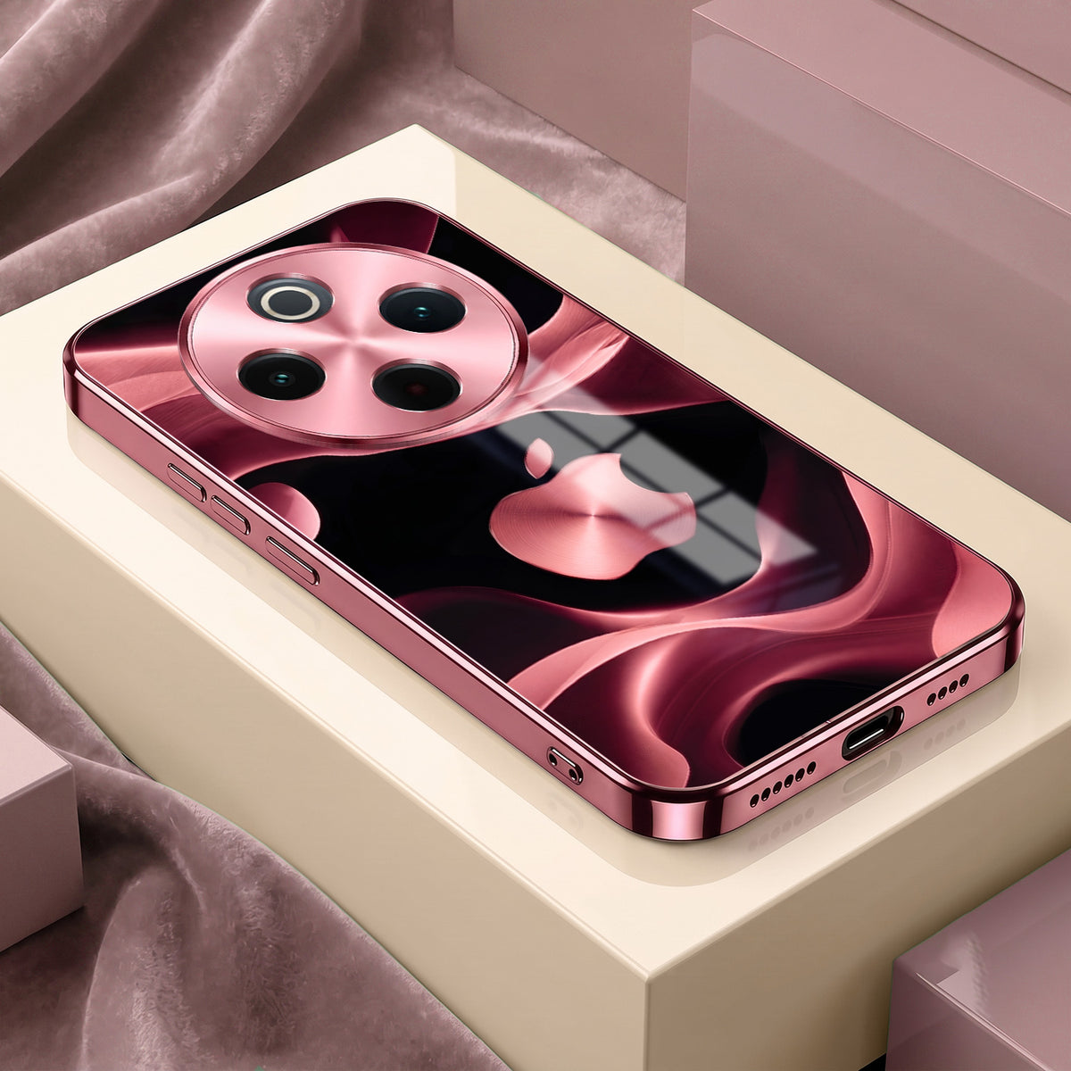Vivo T4 5G Luxury Wave Pink Electroplated Glass Phone Back Case