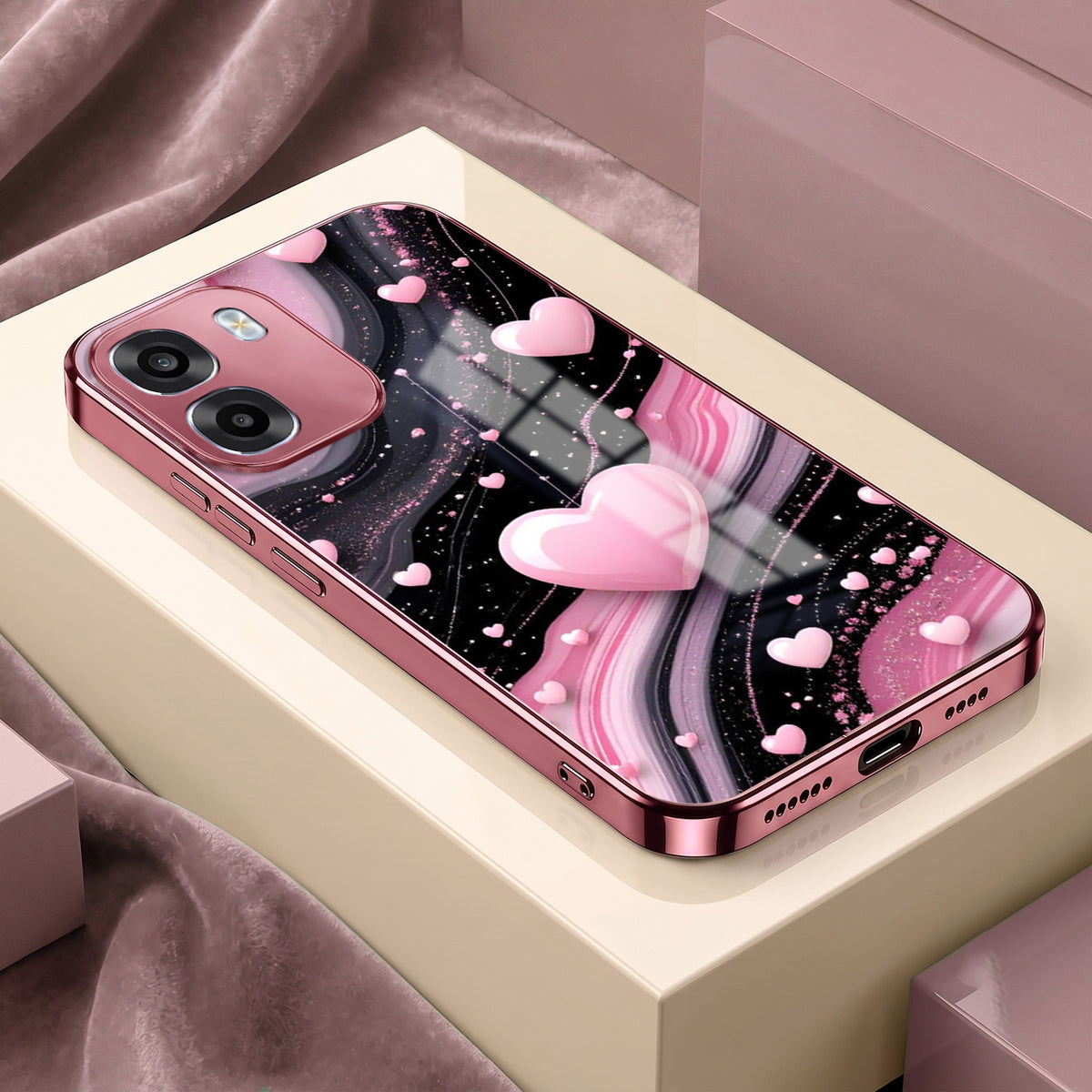Oppo K14 5G Love Sparkle Pink Electroplated Glass Phone Back Case