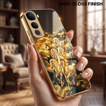 Vivo Y400 Pro 5G Celestial Seven Horses Gold Electroplated Glass Phone Back Case