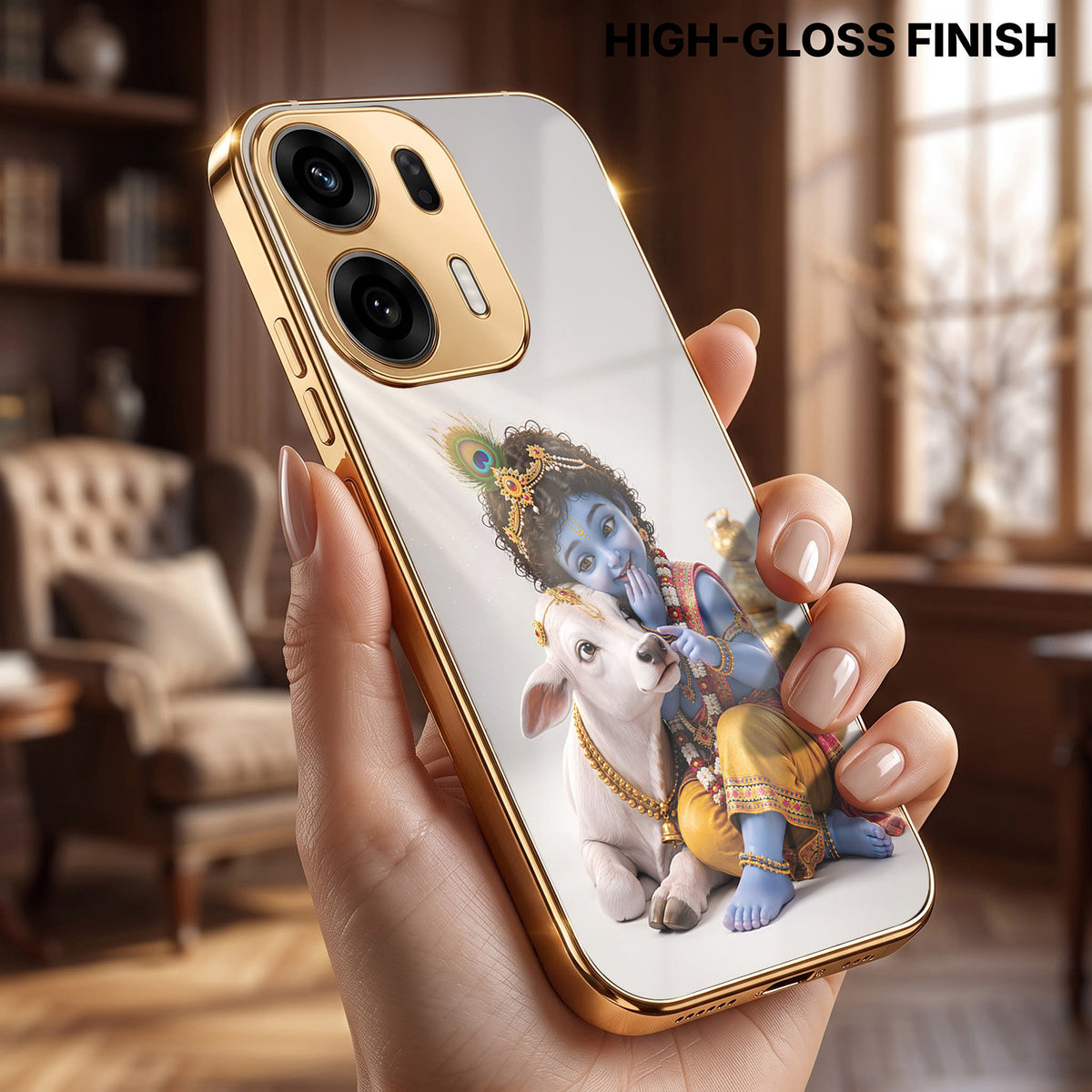 Oppo K14 Plus 5G Bal Krishna Blessings Gold Electroplated Glass Phone Back Case