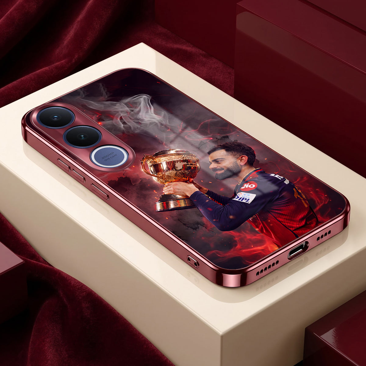 Vivo V70 FE 5G Virat Kohli Burgundy Electroplated Glass Back Case