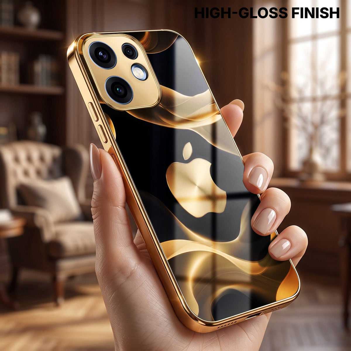 Oppo Reno 16 5G Luxury Wave Gold Electroplated Glass Phone Back Case