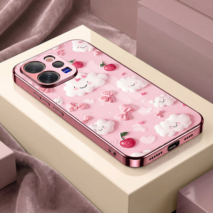 Vivo V70 5G Luxury 3D Clouds Pink Electroplated Glass Phone Back Case