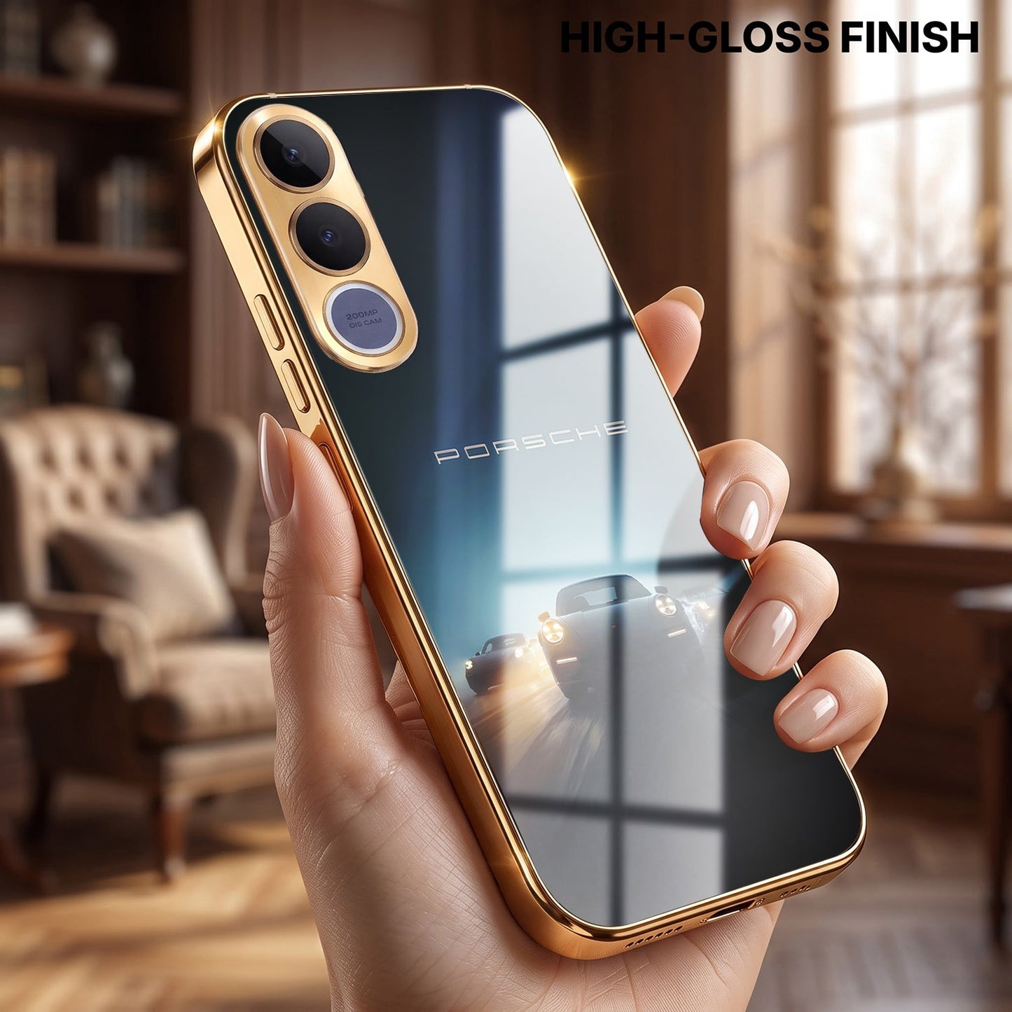 Vivo V70 FE 5G Porsche Luxury Gold Electroplated Glass Phone Back Case