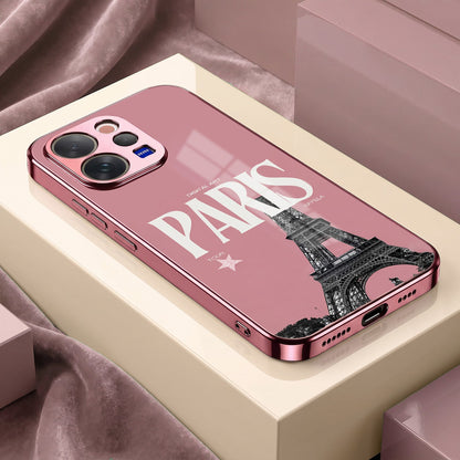 Vivo V70 5G Luxury Paris Tower Pink Electroplated Glass Phone Back Case