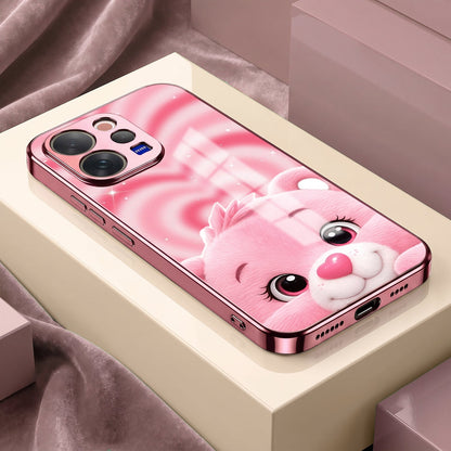 Vivo V70 5G Luxury Cute Teddy Pink Electroplated Glass Phone Back Case