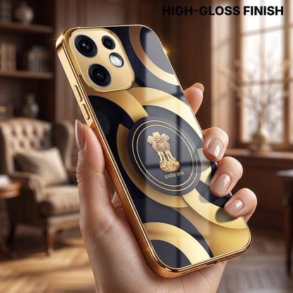 Oppo Reno 16 5G Royal Emblem Gold Electroplated Glass Phone Back Case
