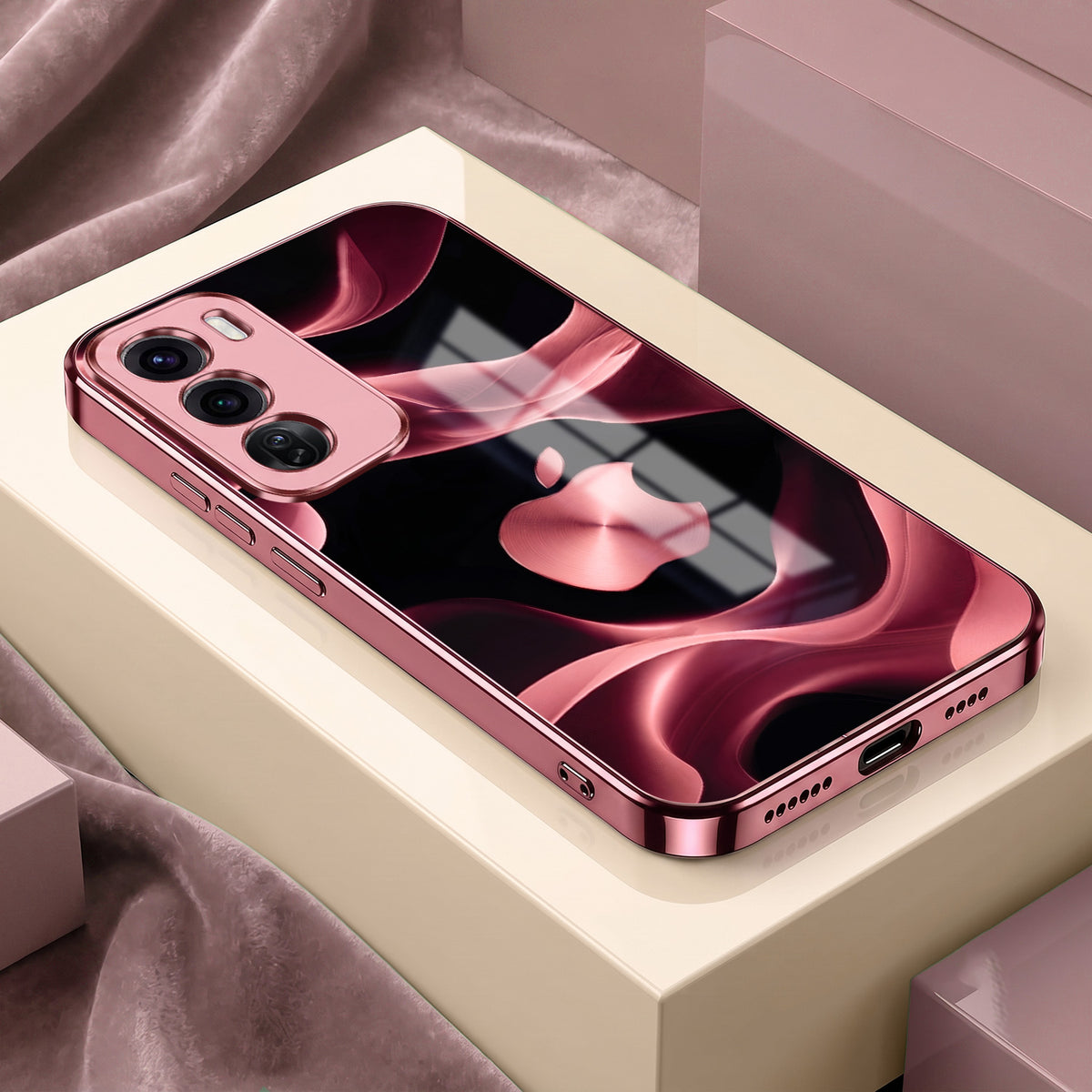 Oppo Reno 12 Pro 5G Luxury Wave Pink Electroplated Glass Phone Back Case
