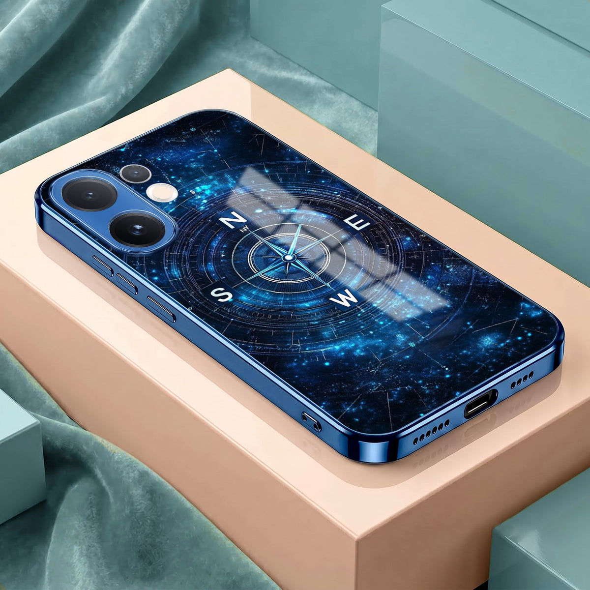 Vivo V60 5G Astral Compass Blue Electroplated Glass Phone Back Case