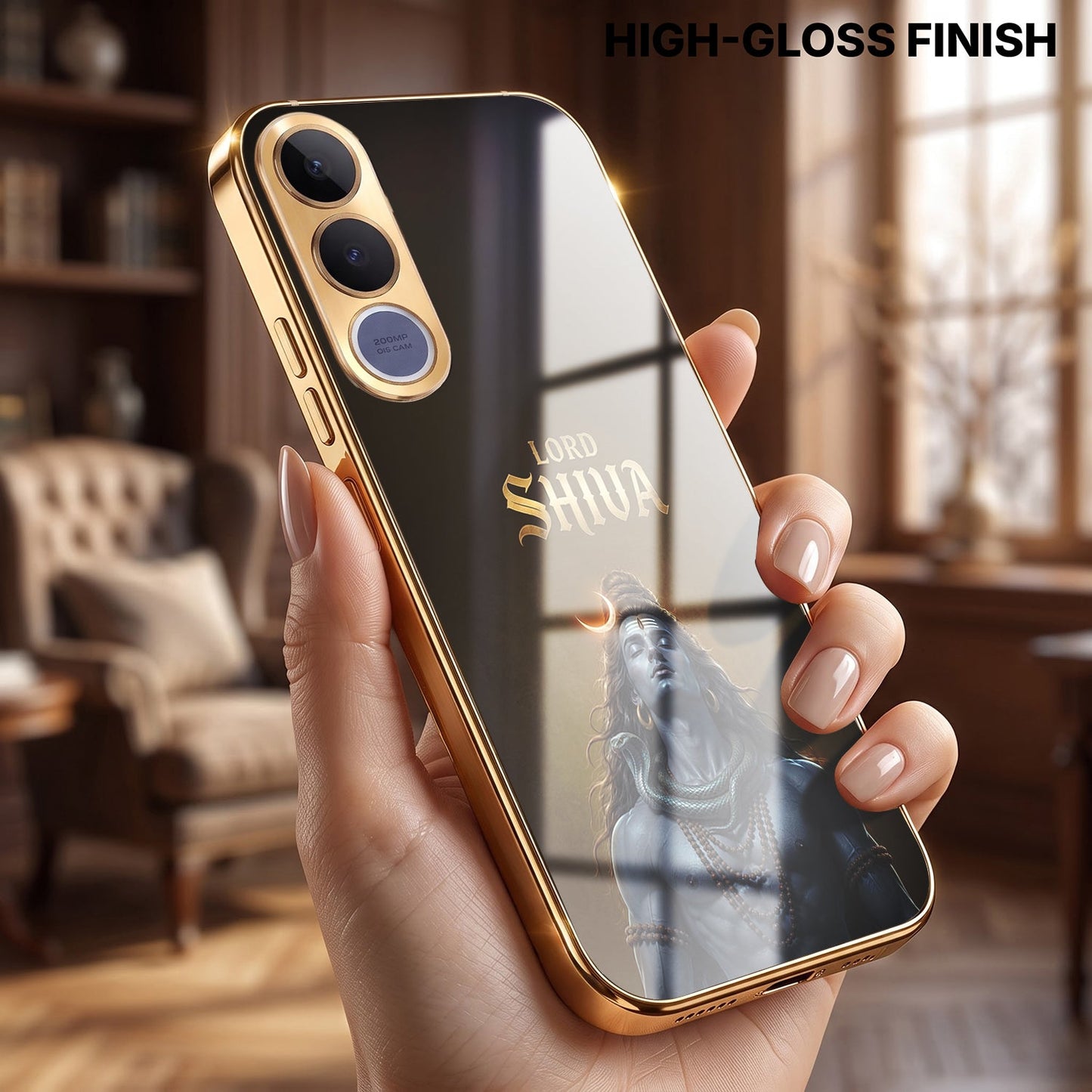 Vivo V70 FE 5G Lord Shiva Gold Electroplated Glass Phone Back Case