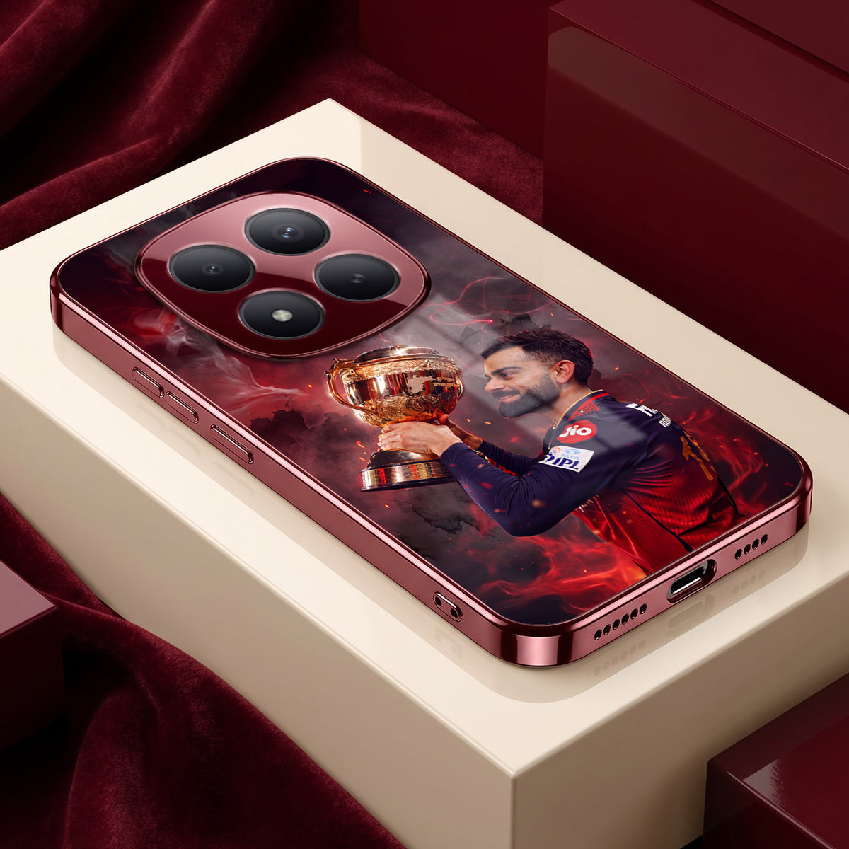 Redmi Note 15 Pro Plus 5G Virat Kohli Burgundy Electroplated Glass Back Case